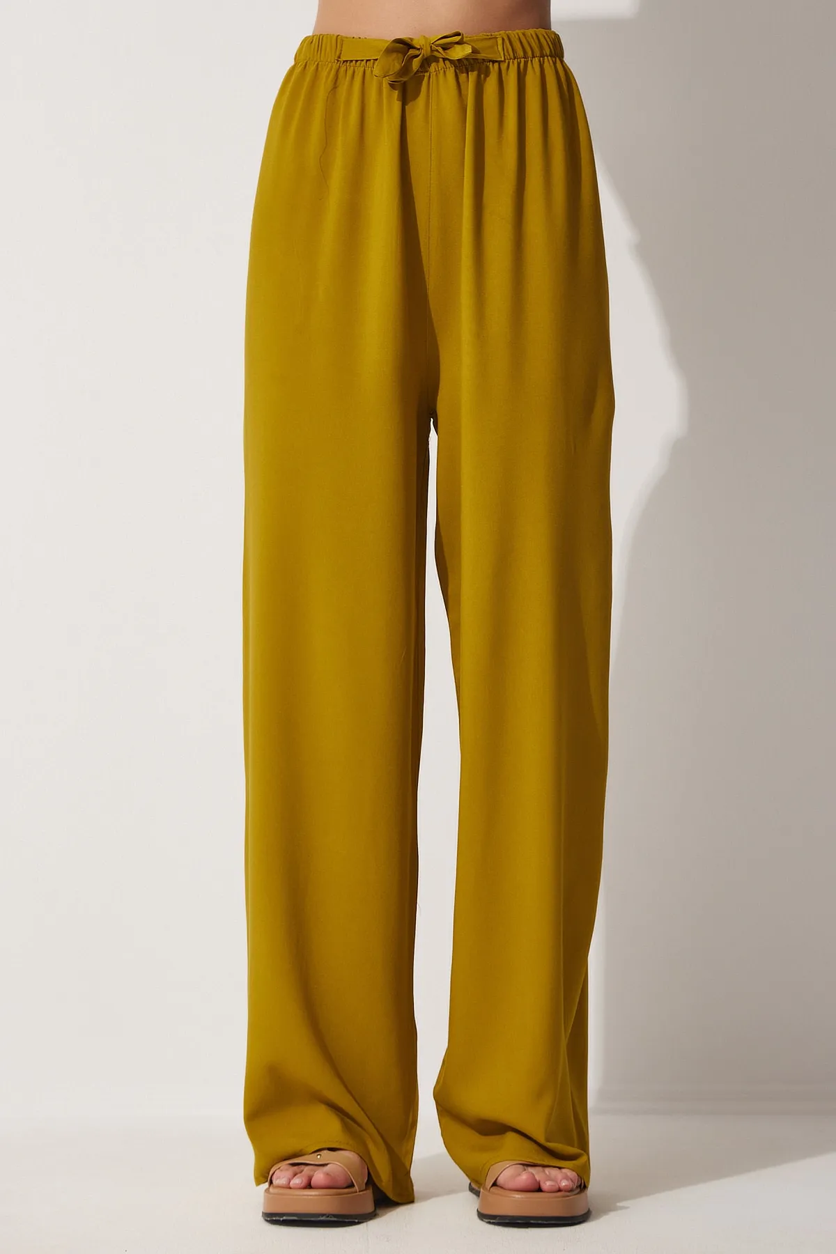Happiness İstanbul  Ölgrüne Palazzo-Viskosehose für Damen BH00322