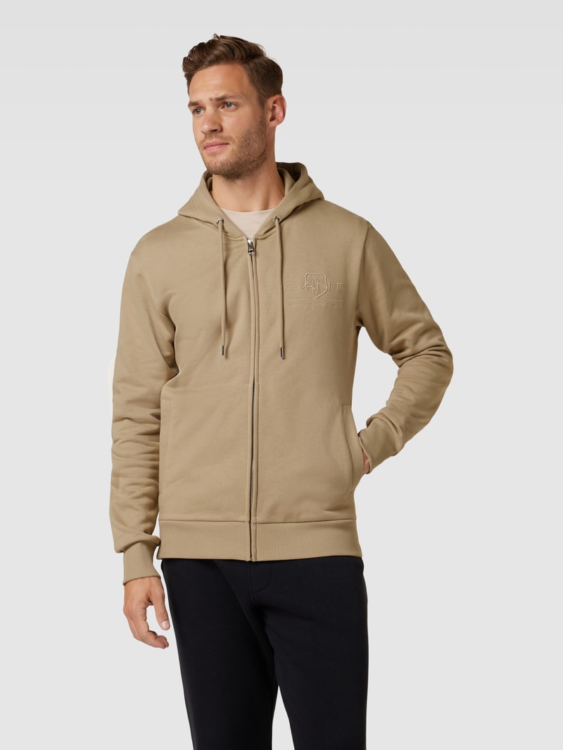 Sweatjacke mit Label-Stitching in beige