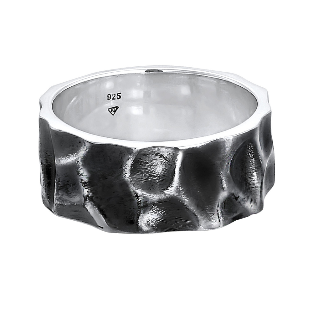 KUZZOI KUZZOI Bague à anneau pour homme martelée d'occasion ayant l'air solide en argent Bague