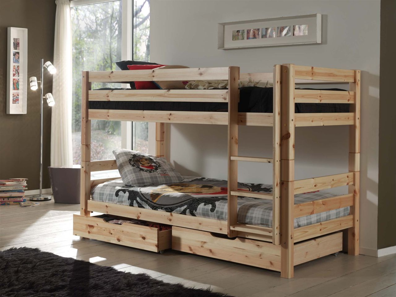 VIPACK Etagenbett Pino 140 cm Höhe, Ausf. Kiefer massiv natur lackiert