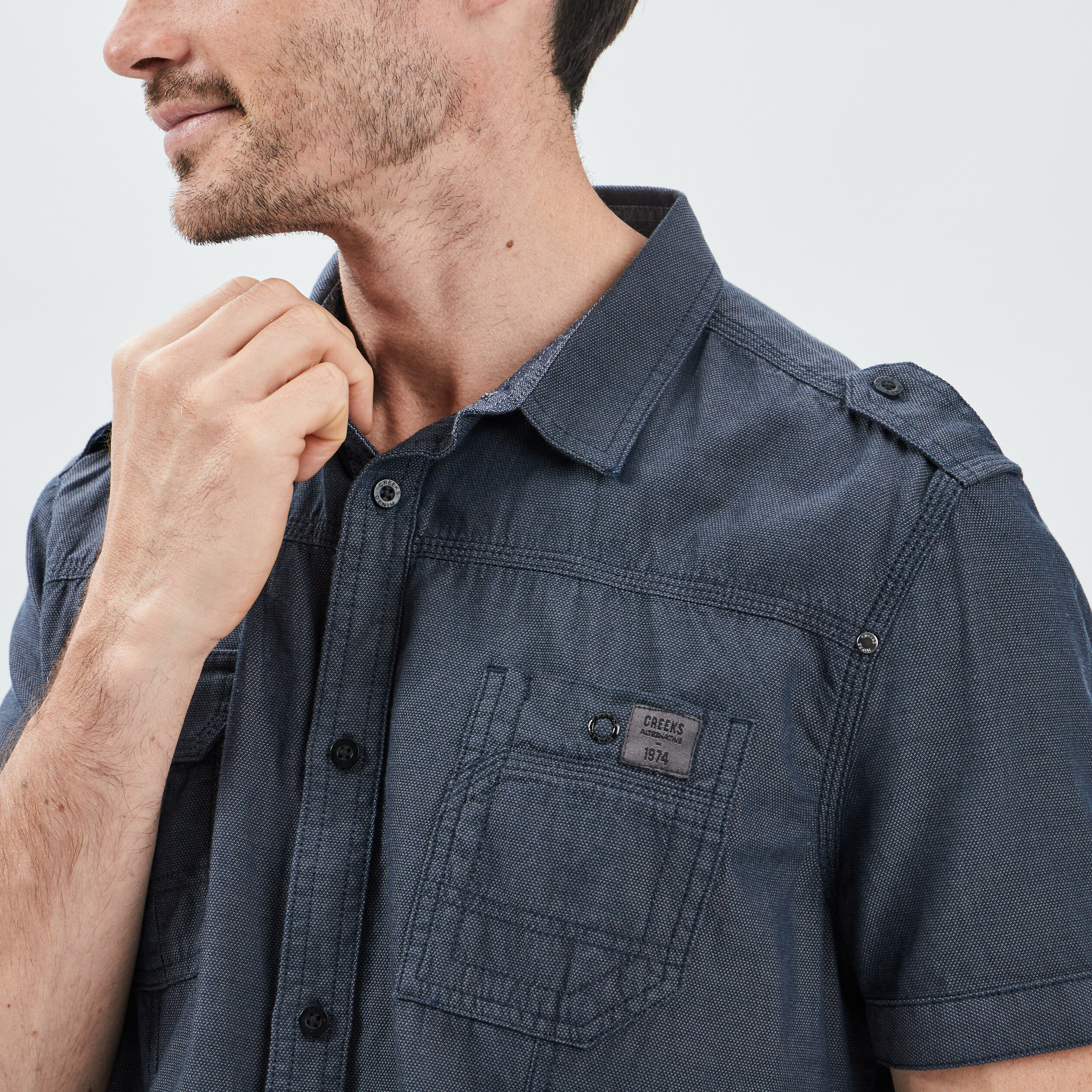 Chemise manches courtes Creeks bleu homme | La Halle