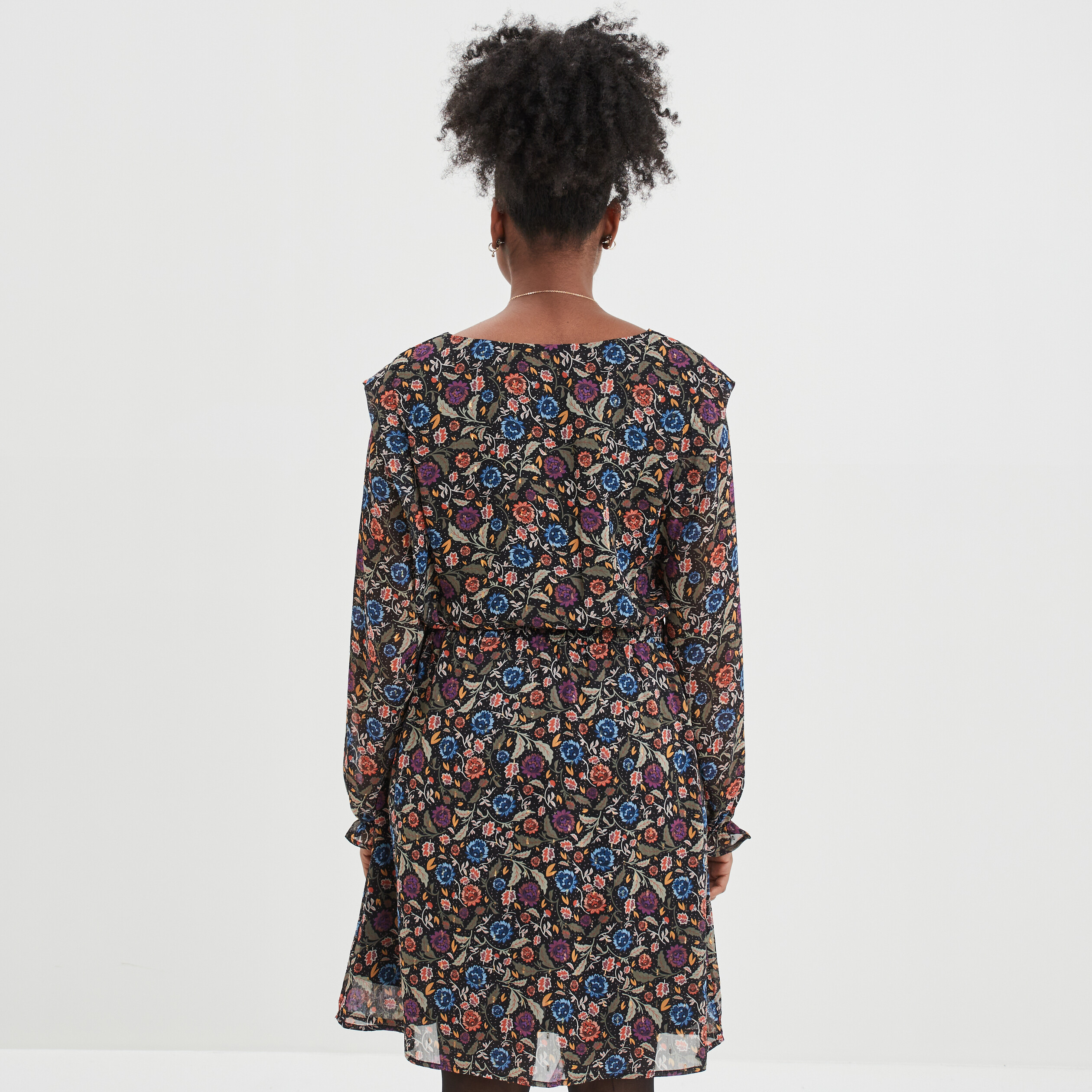 Robe évasée taille élastiquée col en V multicolore femme | La Halle