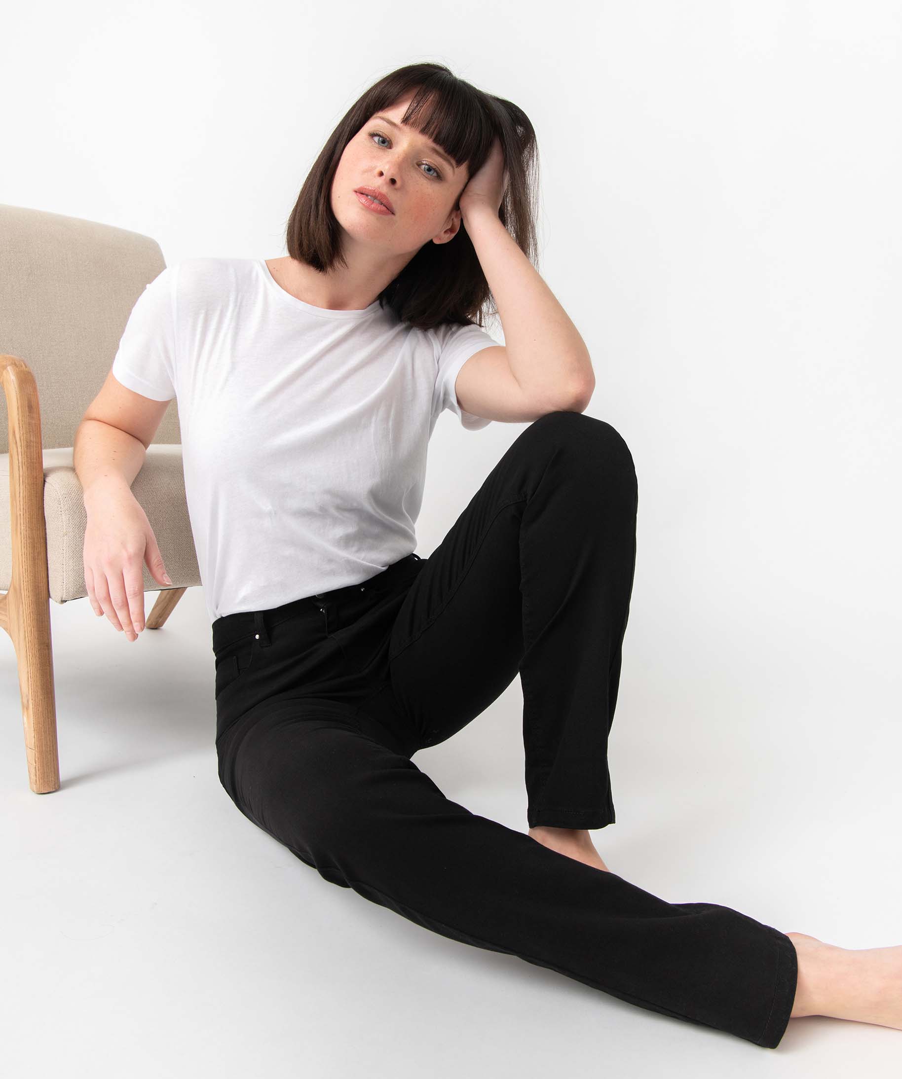 Pantalon femme coupe Regular taille normale noir | GEMO
