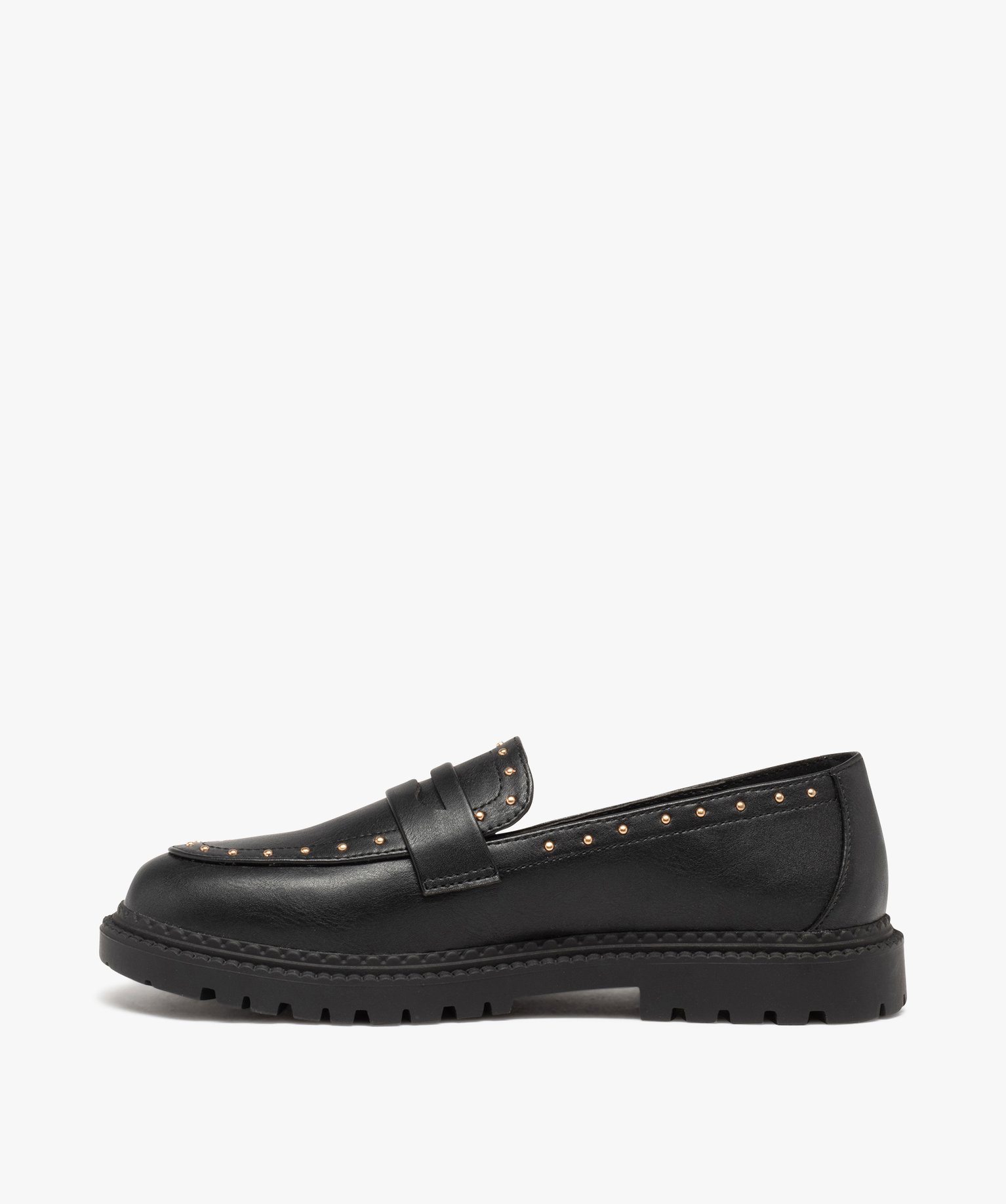Mocassins fille unis à clous dorés noir | GEMO