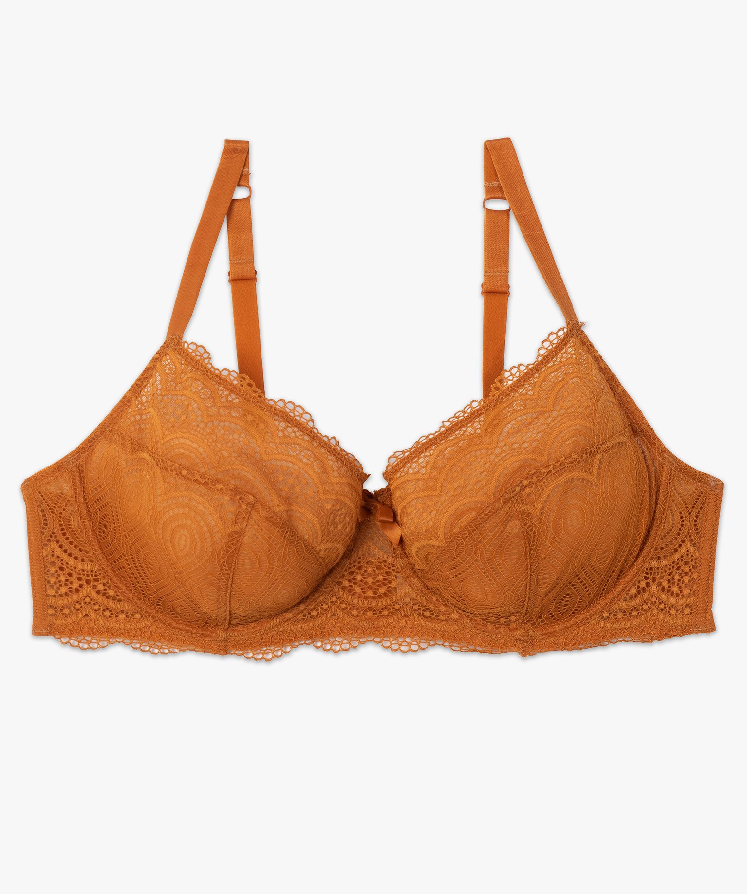 Soutien-gorge emboitant grande taille à armatures en dentelle cognac | GEMO