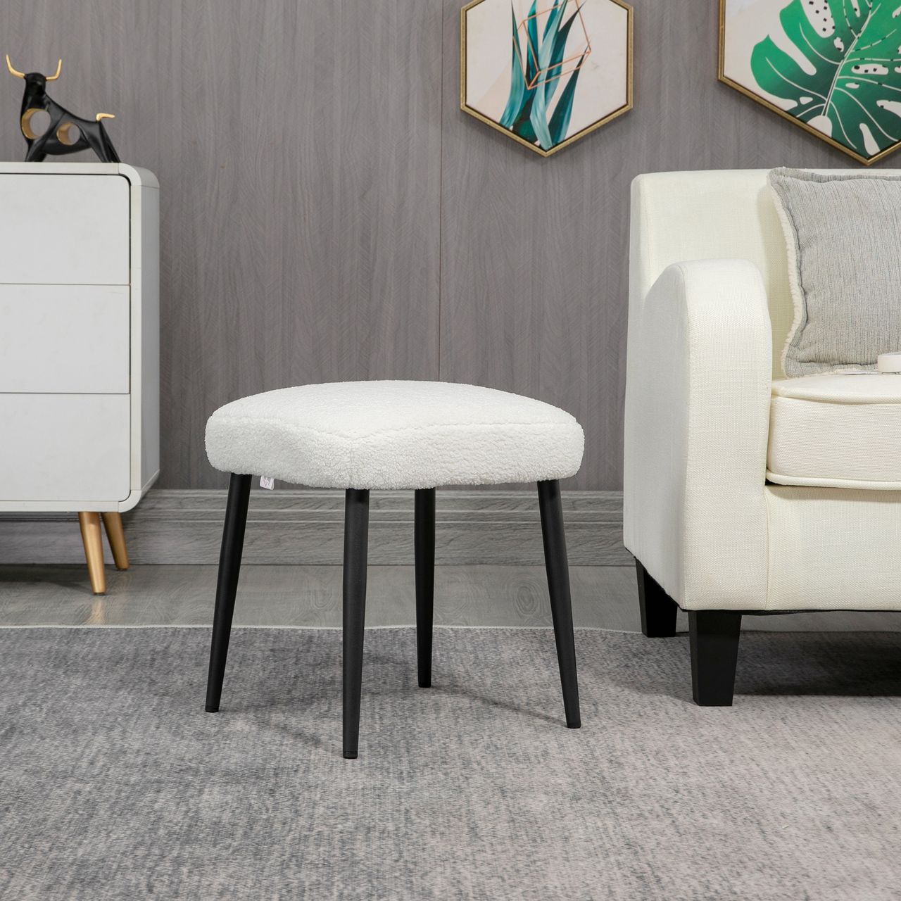 HOMCOM Fußhocker Sitzhocker Quadratischer Schminkhocker mit Kaschmir-Optik