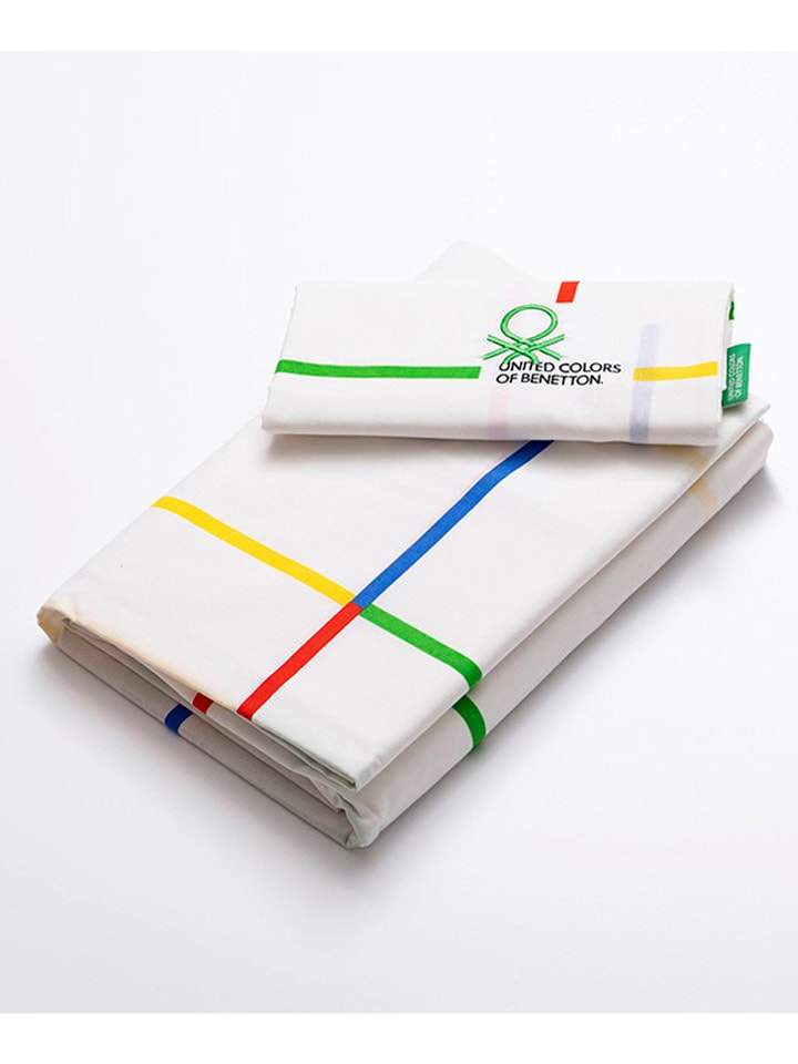 Benetton 3tlg. Bettwäsche-Set in Weiß/ Bunt günstig kaufen