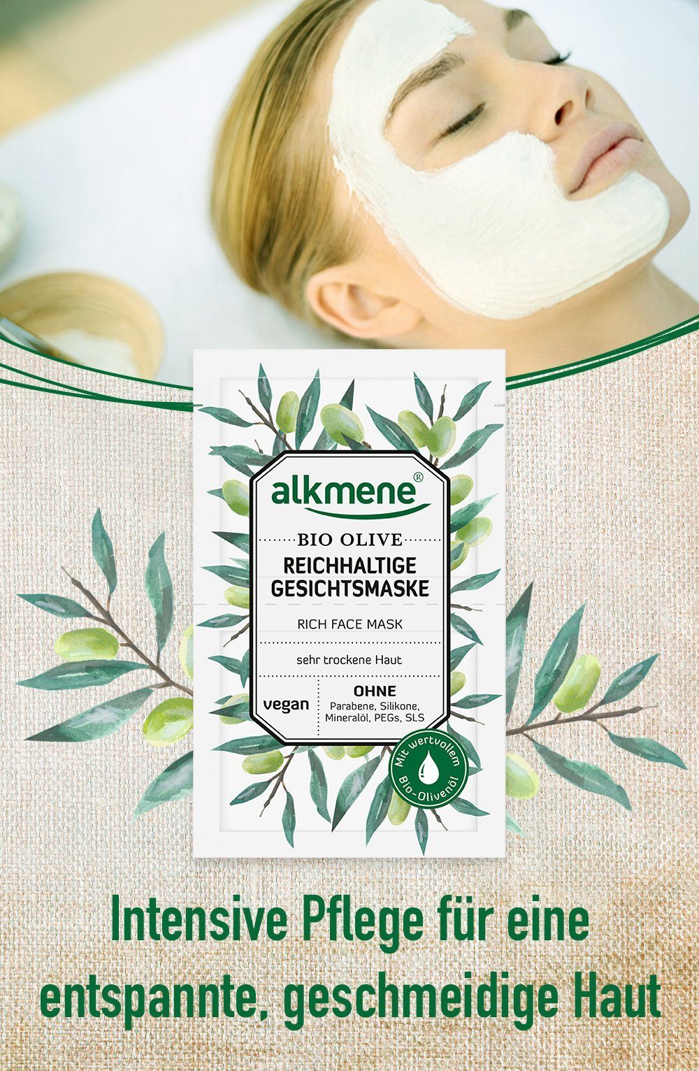 alkmene Gesichtsmaske Maske mit Bio Olive vegan - 2x Feuchtigkeitsmaske Pflegemaske, 1-tlg.
