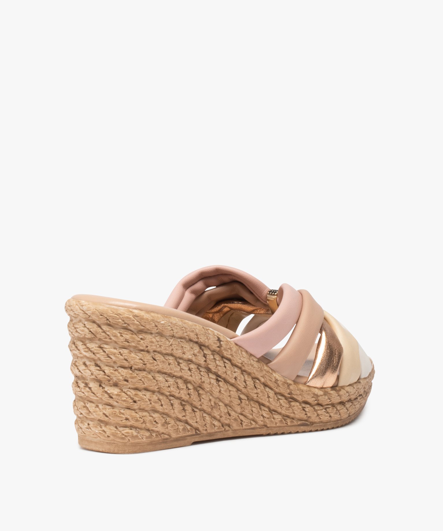 Mules femme à talon compensé et à brides fantaisie beige | GEMO