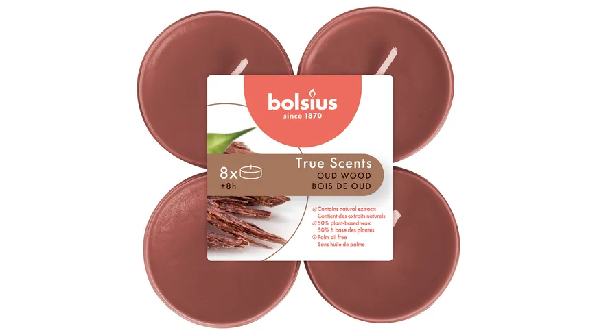 bolsius Maxi-Teelichte True Scents 8h 8er Pack Oud Wood Oud Wood