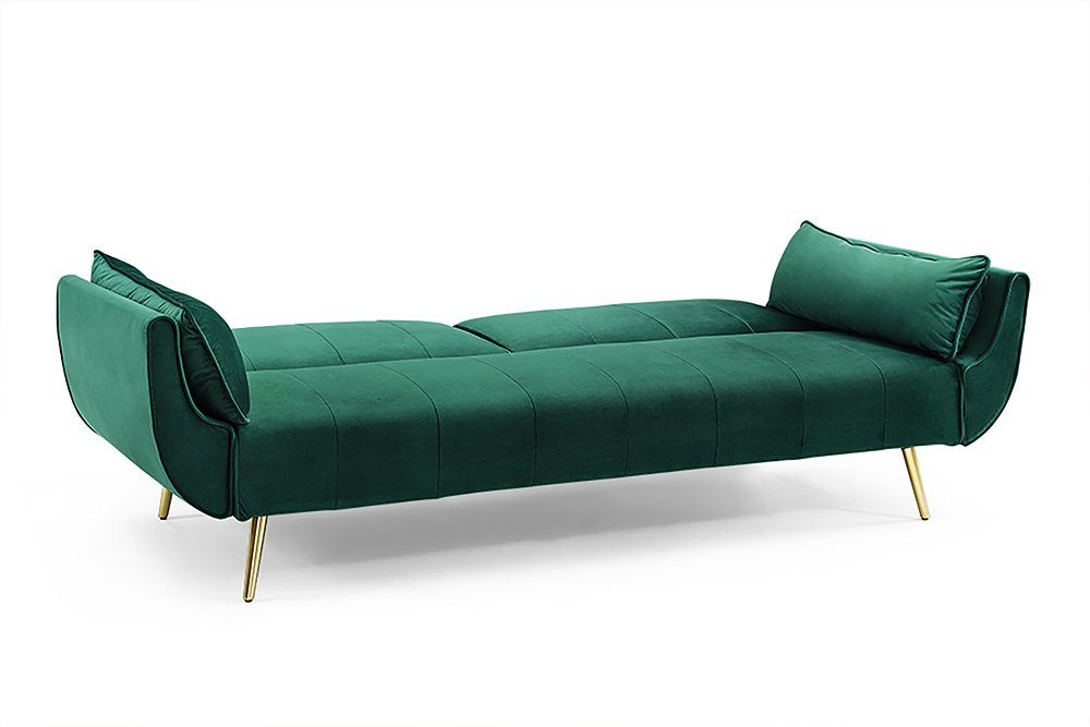 riess-ambiente Schlafsofa DIVANI 220cm smaragdgrün / gold, Einzelartikel 1 Teile, Wohnzimmer · Samt · 3-Sitzer · Couch mit Bettfunktion · Retro Design
