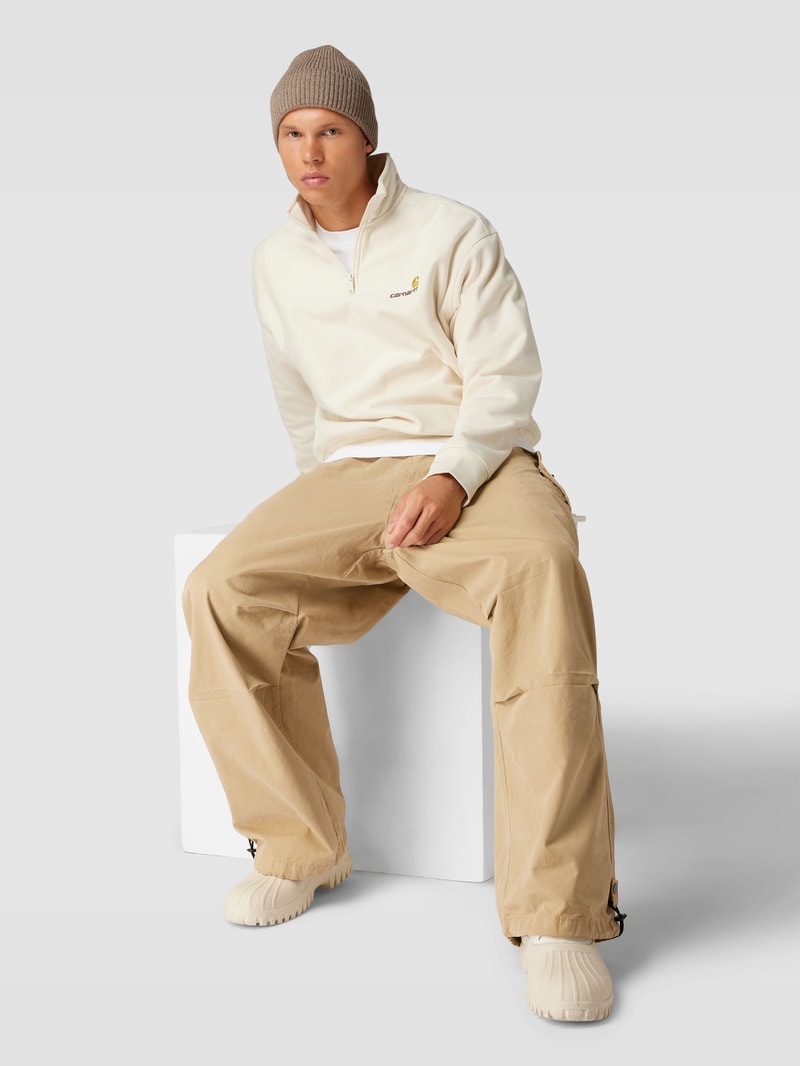Sweatshirt mit Troyer-Kragen Modell 'AMERICAN SCRIPT' in sand