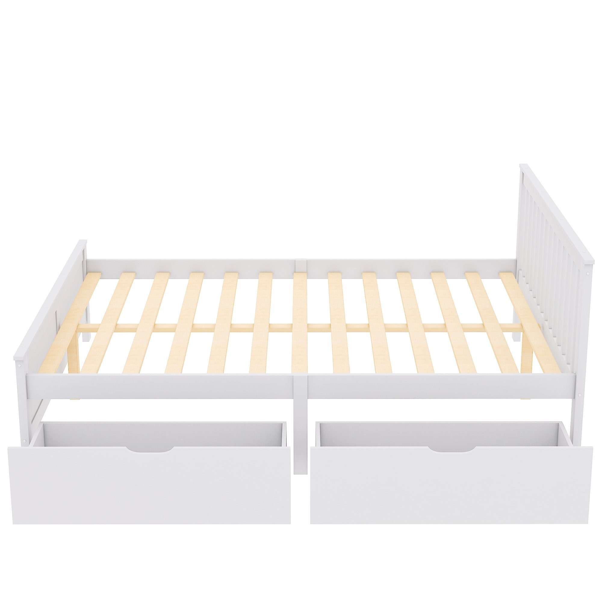Fangqi Massivholzbett 140x200 großes Doppelbett mit Schubladen, Jugendbett mit Kiefernrahmen, mit zwei Bettschubladen
