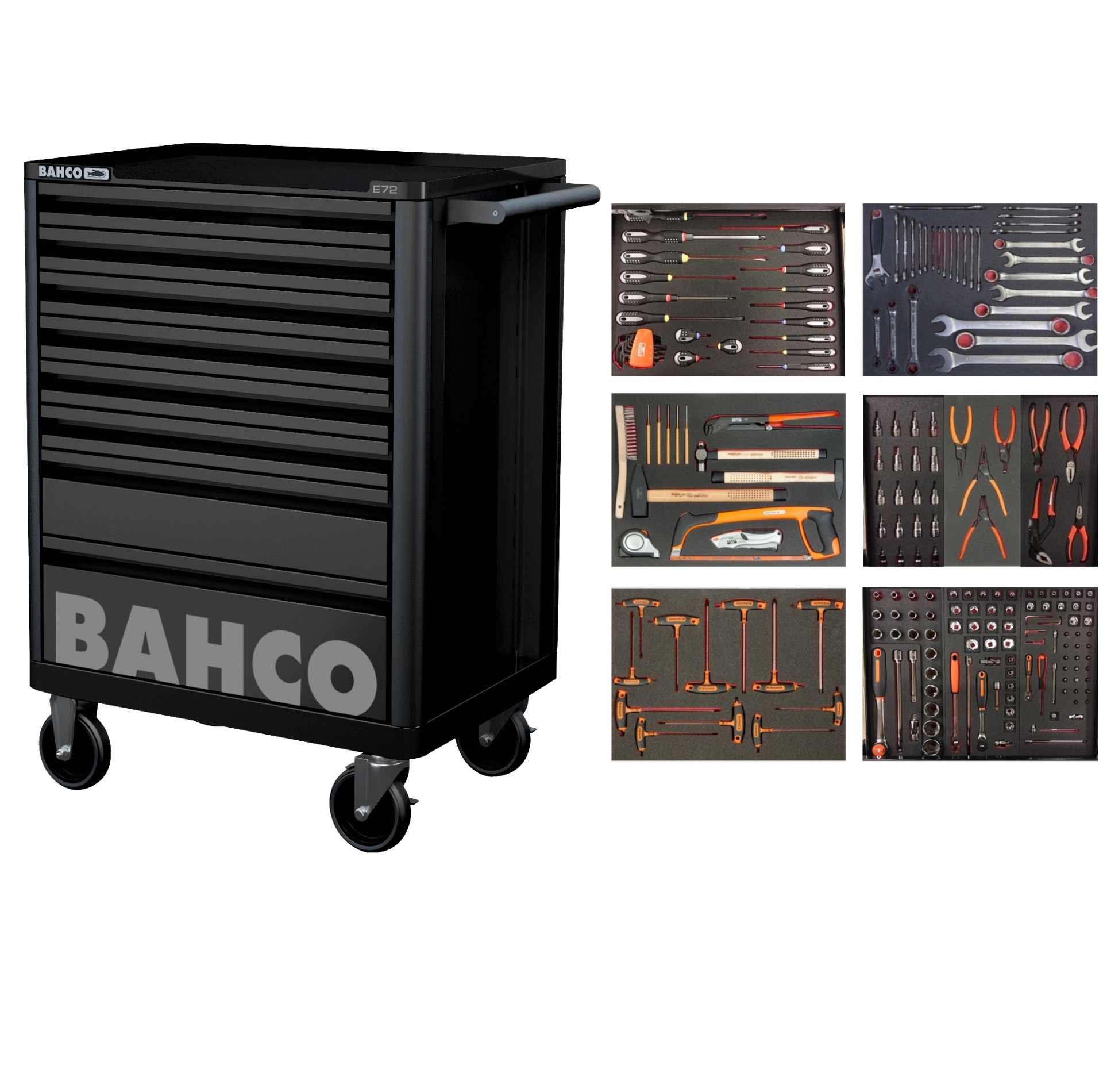 Bahco 1472K8BLACK-FULL6 Voziček za orodje črne barve, 205-delni