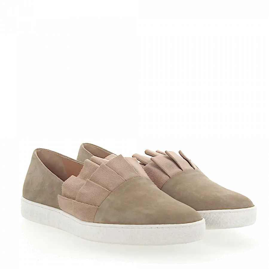 Unützer - Sneaker 8249 Veloursleder beige Stoff Raffung - grau