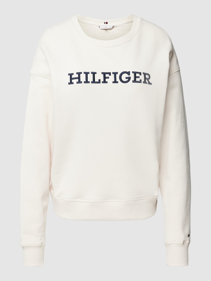 Sweatshirt aus Baumwolle mit Label-Detail in offwhite