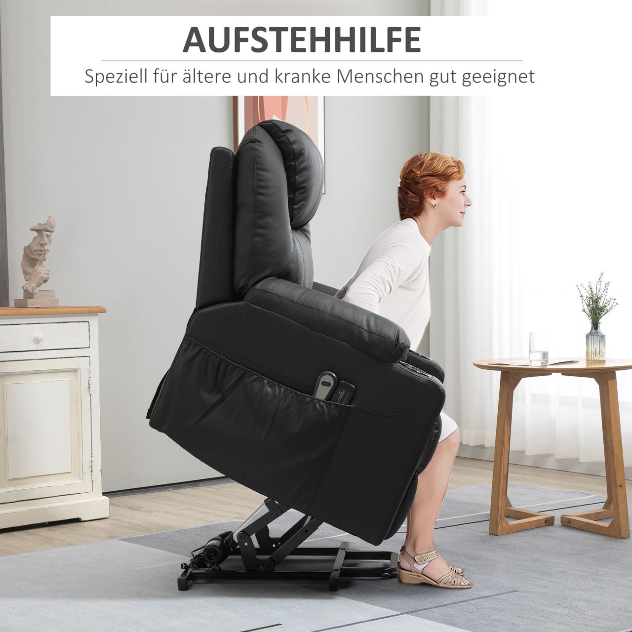 HOMCOM Elektrischer Aufstehsessel, Massagesessel mit Liegefunktion, Schwarz