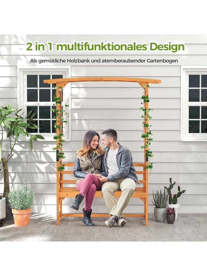 COSTWAY Gartenbank mit Rosenbogen in Hellbraun günstig kaufen onesize