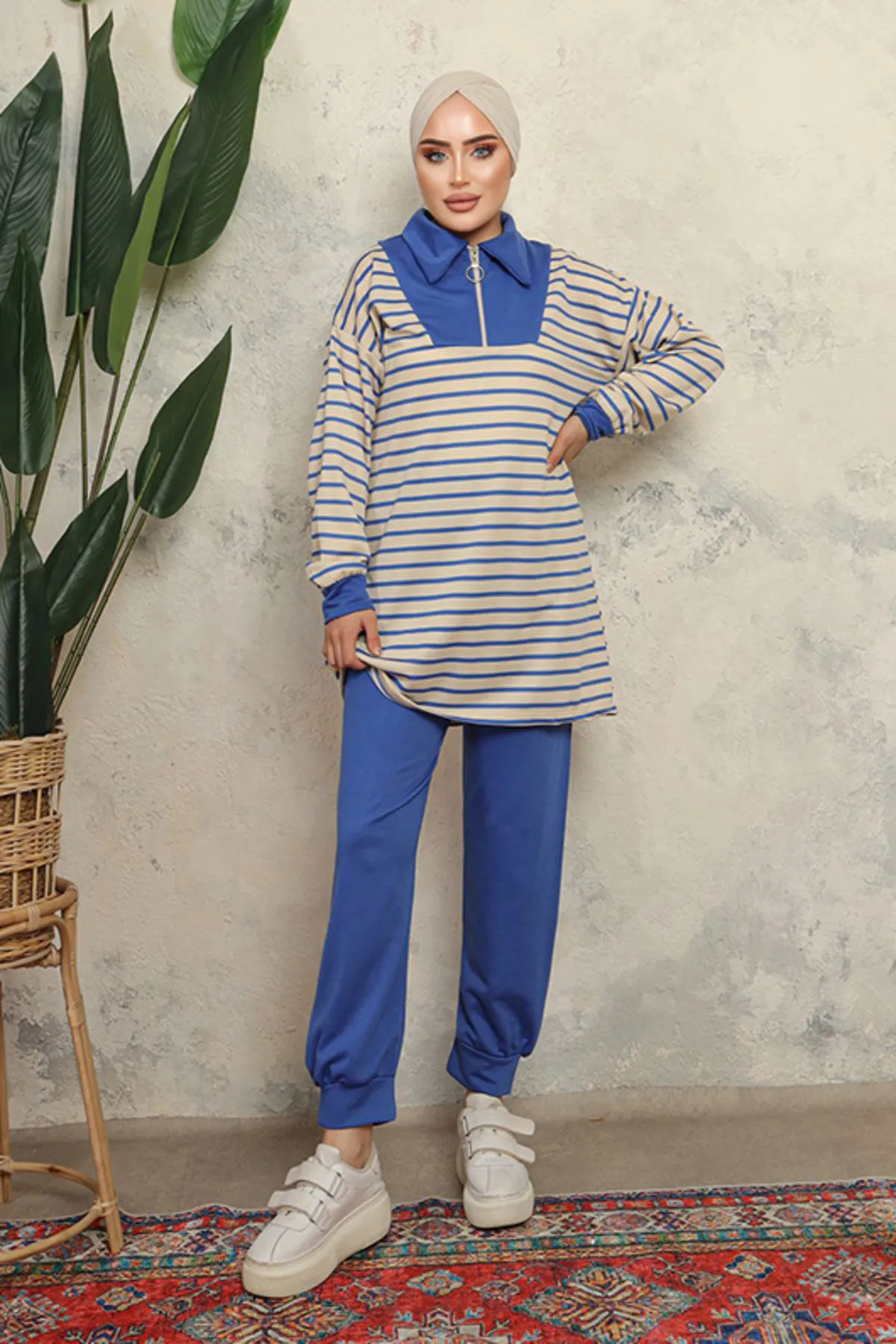 benguen  3468 Hijab-Doppelanzug Blau