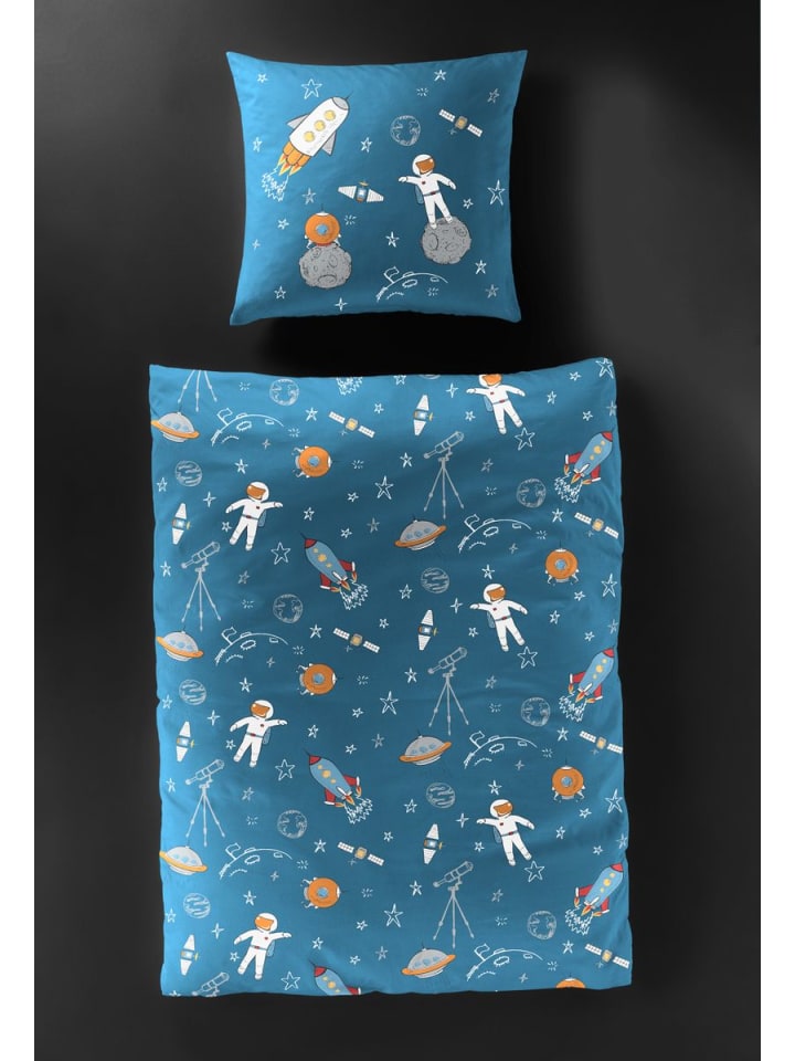 JACK 2 tlg. Renforcé Bettwäsche 135x200cm Astronaut in Blau günstig kaufen 135x200 cm