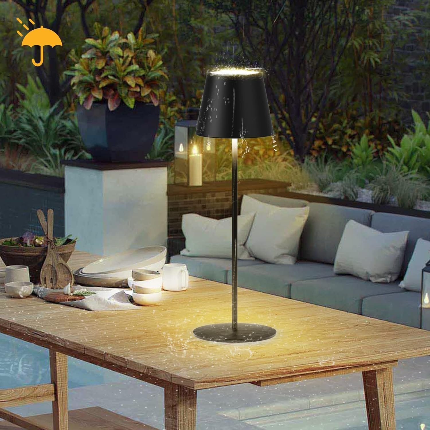AKKEE LED Tischleuchte Außen-Tischleuchte Tischleuchten Kabellos Schwarz LED Tischlampe, Wiederaufladbar, LED fest integriert, 8 Farben verfügbar+ Dimmbare Tischleuchte, mit Touch-Schalter für Innen und Außenbereich