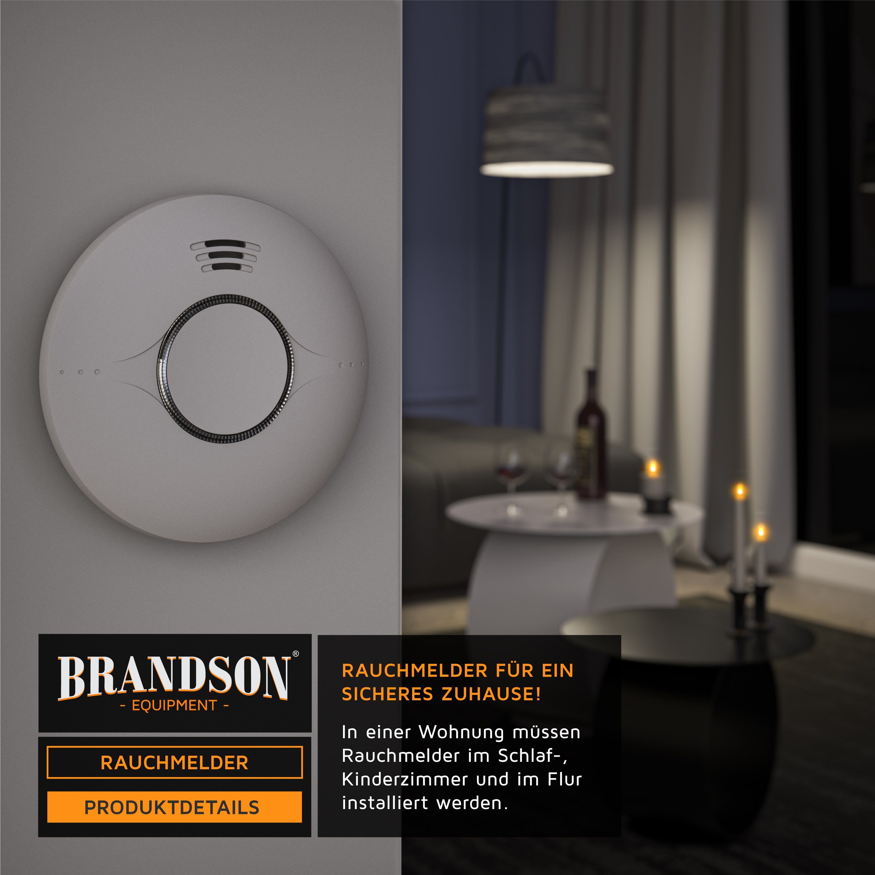 Brandson Rauchmelder (10 Jahre Batterie, 85 dBA, LED Indikator, N14604:2005/AC: 2008 konform)