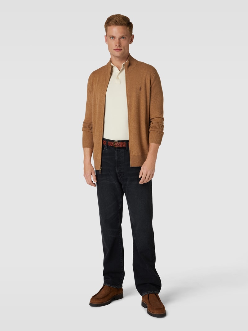 Strickjacke aus Lanawolle mit Nahtreißverschluss in hellbraun