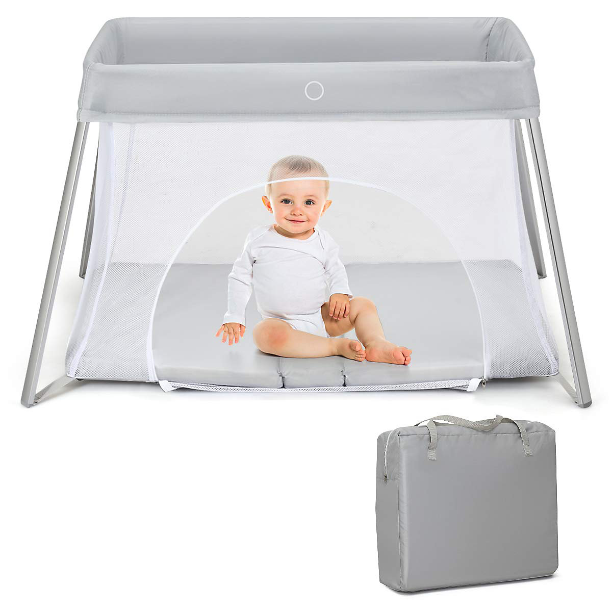 Reisebett Ein-Konpf-klappbar mit Matratze Babybett
