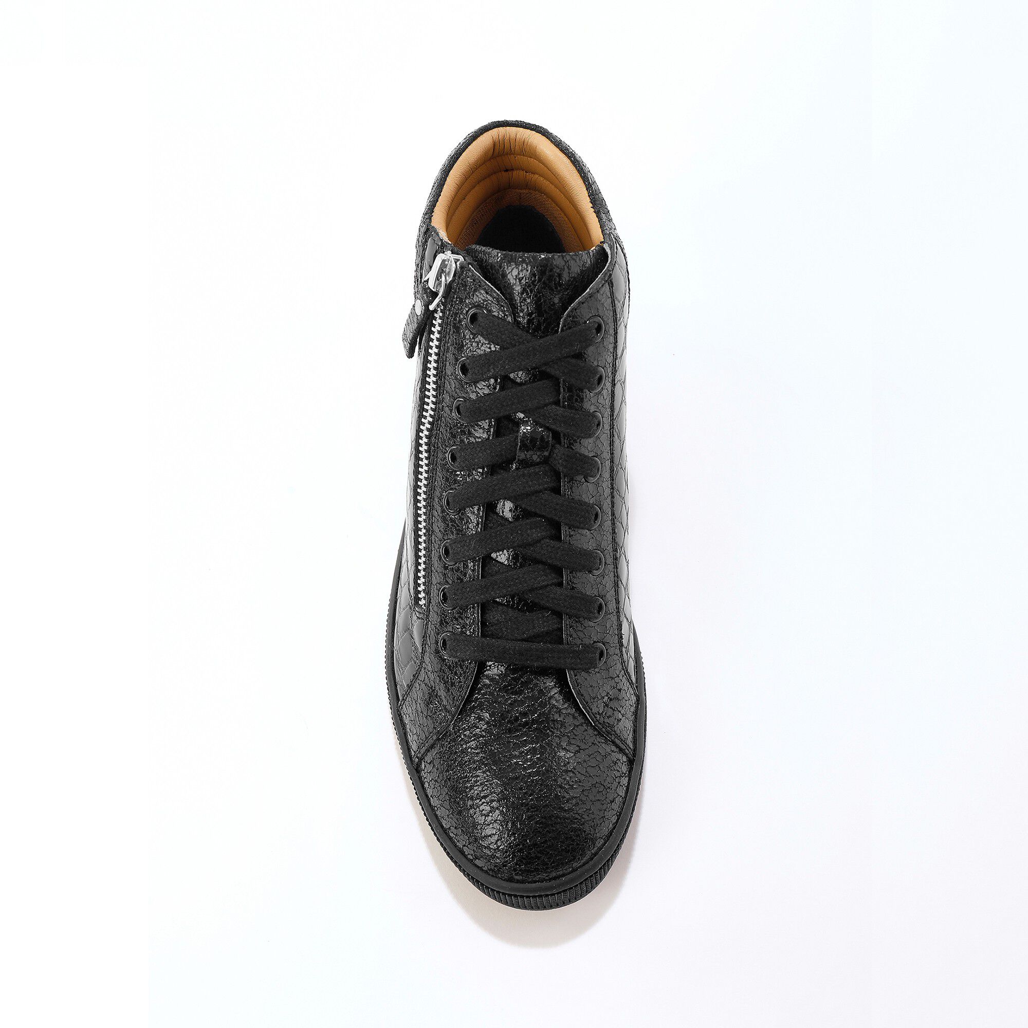 Basket montantes zippées en cuir souple effet croco