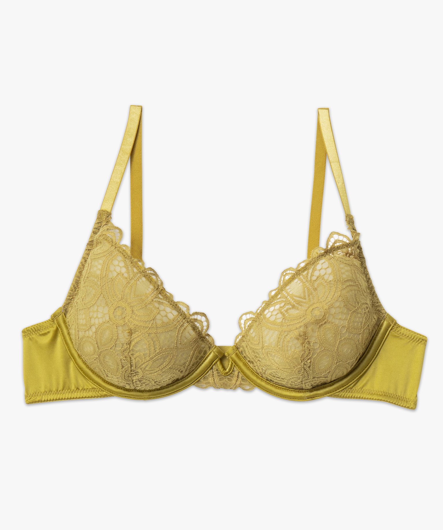 Soutien-gorge corbeille à armatures en dentelle et satin vert | GEMO