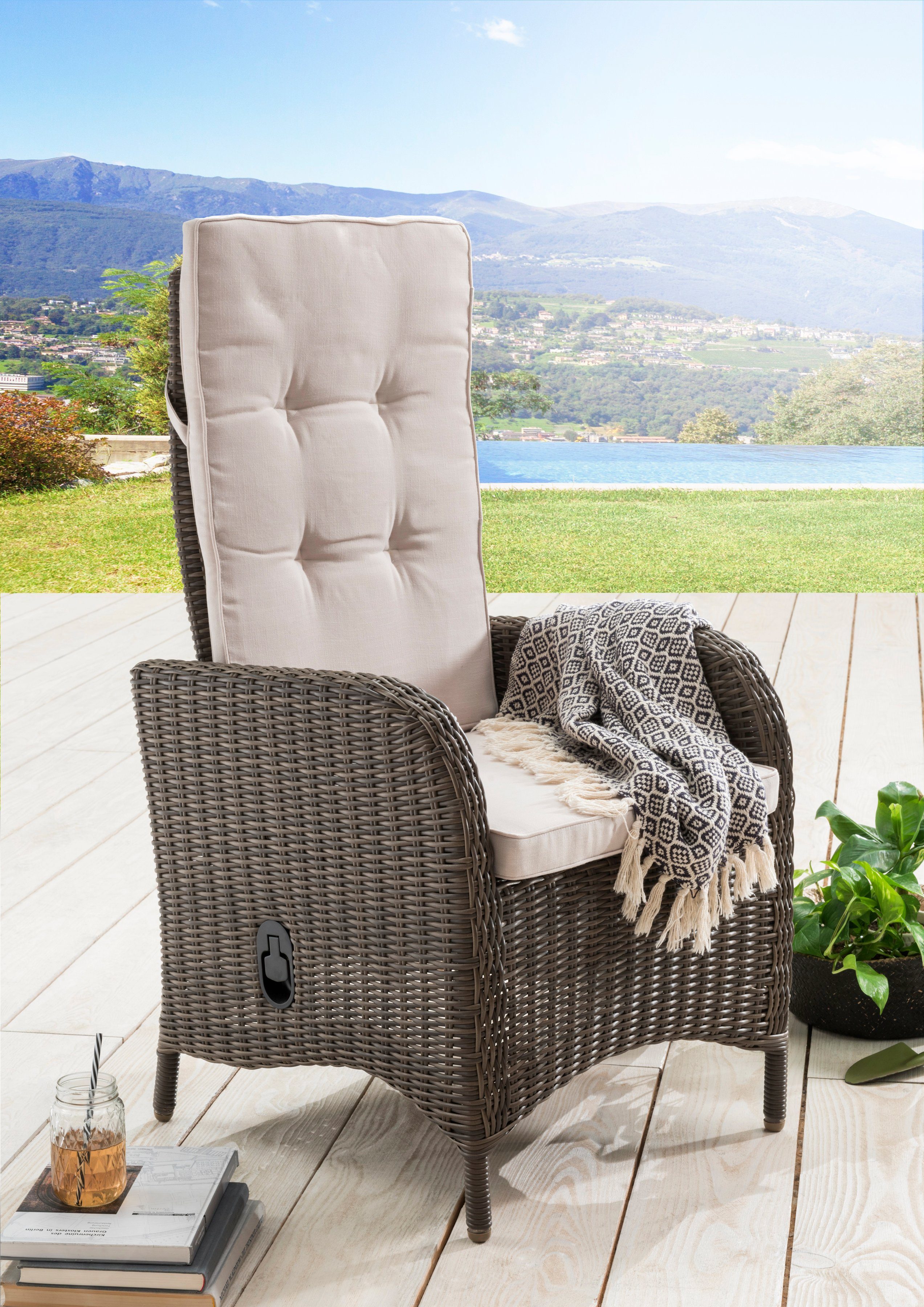 Destiny Rattanstuhl PALMA (Set, 2 St), Polyrattan, Hochlehner stufenlos verstellbar, inkl. Auflage