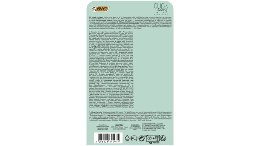 BIC Click 3 Soleil Sensitive Damenrasierer-Nachfüllpackungen, 3 Klingen und Pflegestreifen