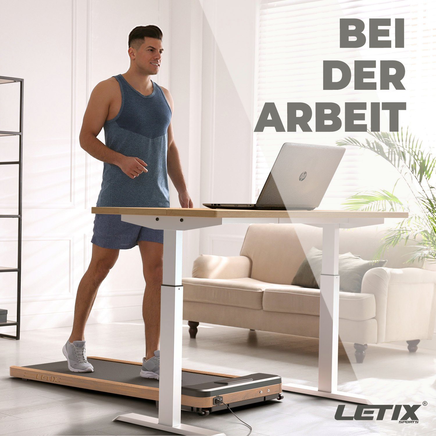 Letix Sports Laufband DeskWalk Motorisiertes Fitnessgerät (mit LCD-Display, Schreibtisch Heimtrainer Elektrisch für zu Hause und Büro)