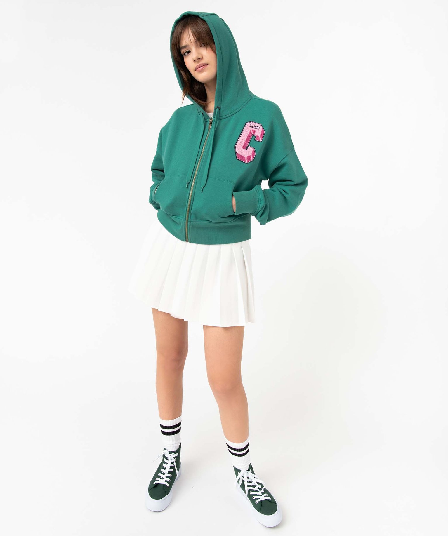 Sweat femme zippé coupe ample et courte - Camps United vert | GEMO