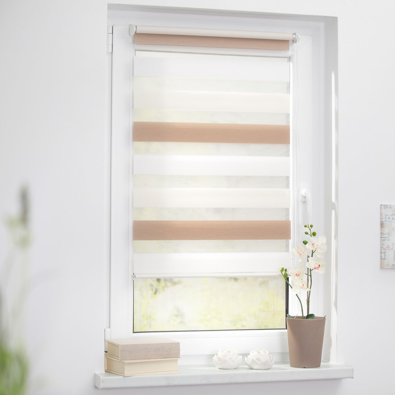 Lichtblick Duo-Rollo Klemmfix, ohne Bohren, Bunt - Creme - Weiß - Braun, 60 x 150 cm (B x L)