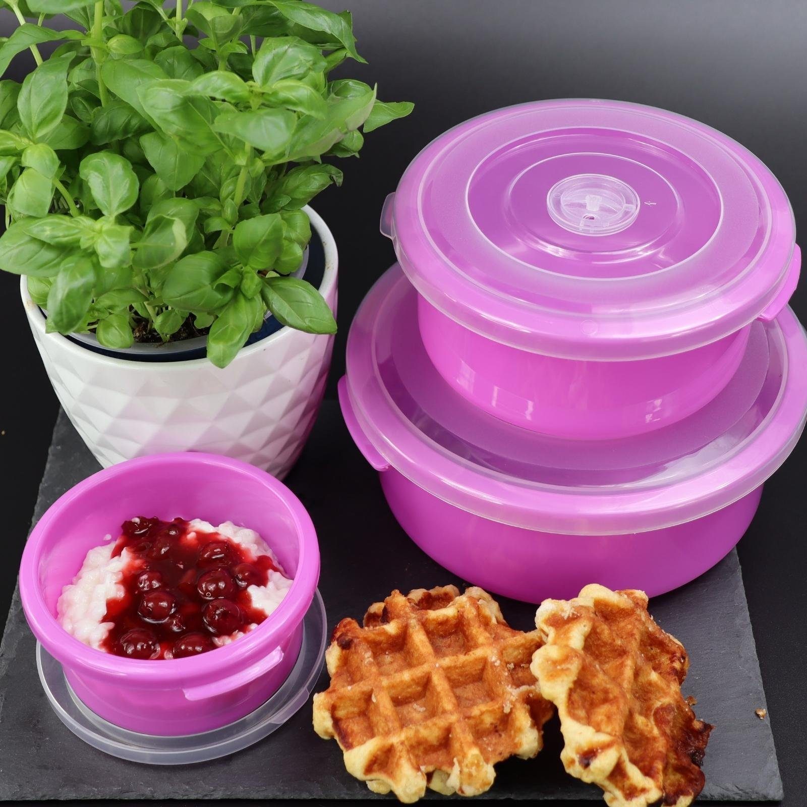 Plentyfy Mikrowellenbehälter Vorratsdosen Set, Kunststoff, (PLENTYFY, Mikrowellenschüssel Set 6-tlg., rund, Lila, mit Entlüftung, Mikrowellengeschirr, Mikrowellendose, Microwave, Meal Prep, kunststoff, 6-tlg., Premium), Meal Prep Boxen - Mikrowelleng