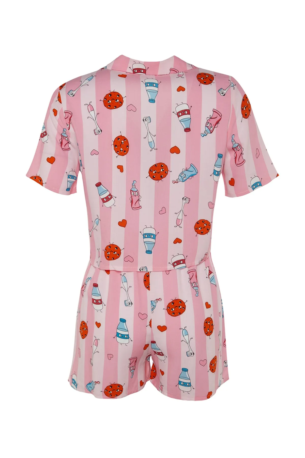 Trendyol Collection  Mehrfarbiges, lustig gemustertes Viskose-Hemd-Shorts-Webpyjama-Set THMSS22PT0069