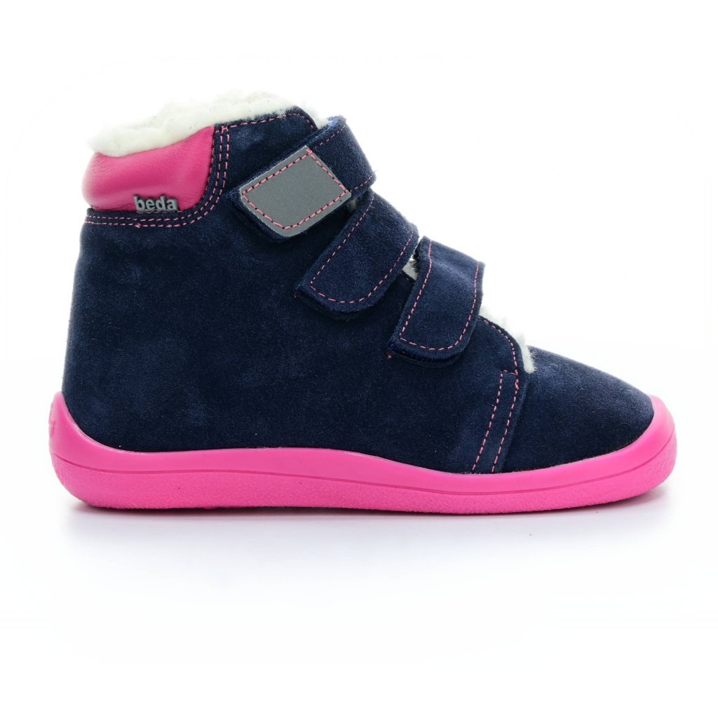 Beda Elisha mit Membran (BF 0001/W/MK/Fell, höher) dunkelblaue Winter-Barfußstiefeletten