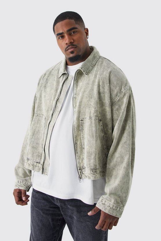 Plus kastige Cord-Jacke mit Acid-Waschung