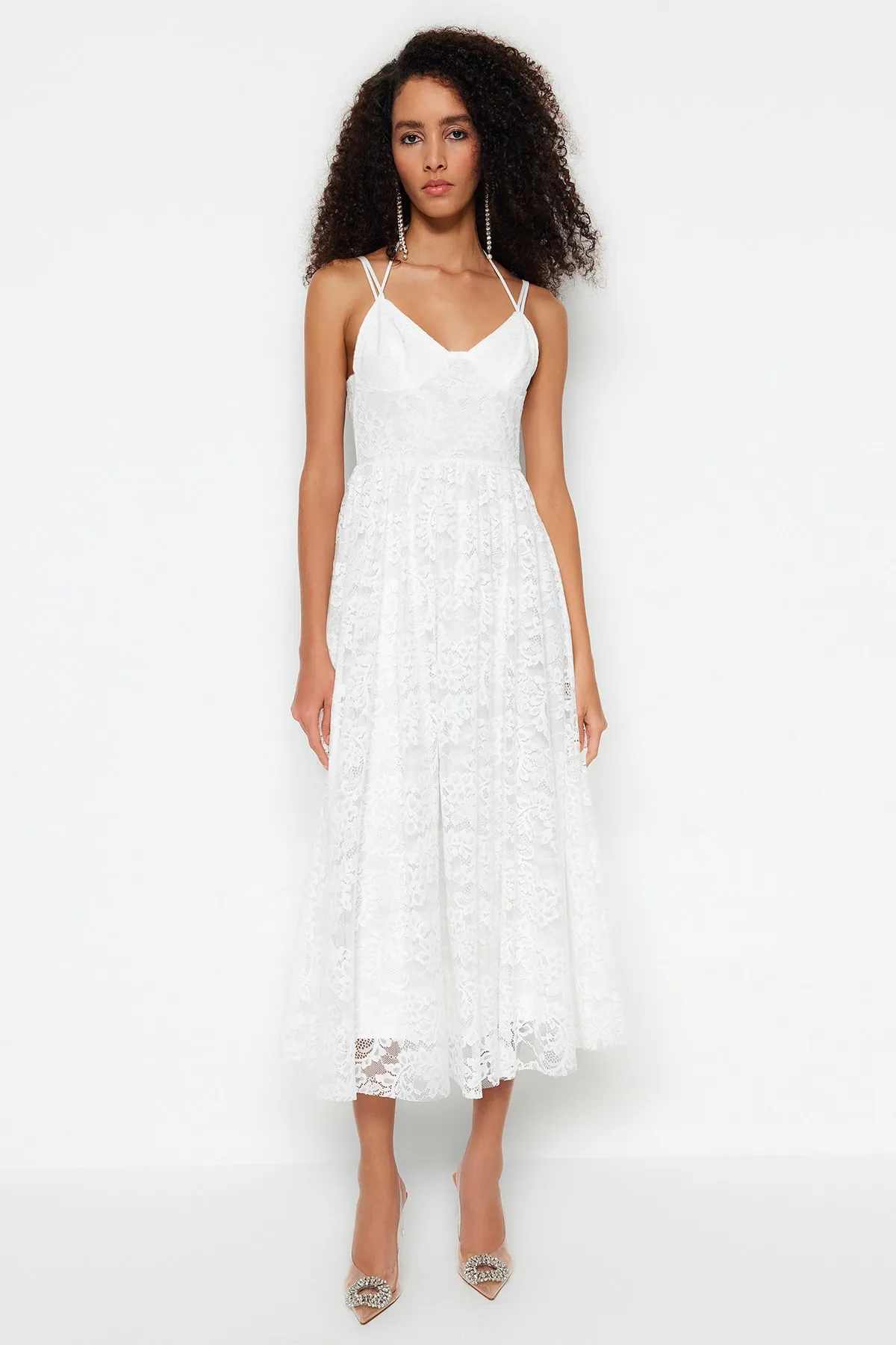 Trendyol Collection  Ecru-Taille geöffnet / Skater-gefüttert Spitze Hochzeit / Hochzeit Elegantes Abendkleid TPRSS23EL00523