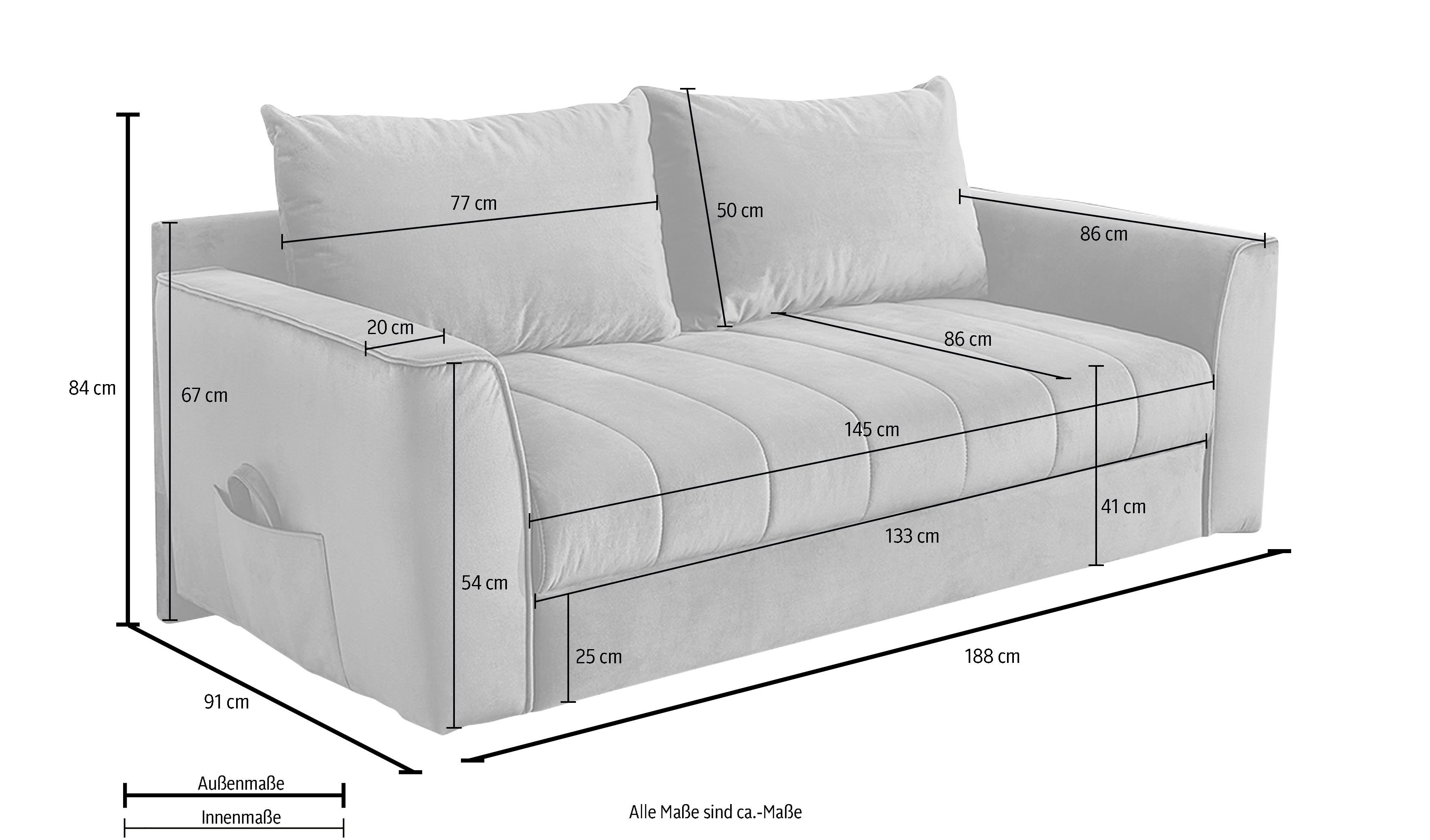 Jockenhöfer Gruppe Schlafsofa Rick, Platzsparendes Sofa mit Gästebettfunktion, Federkernpolsterung