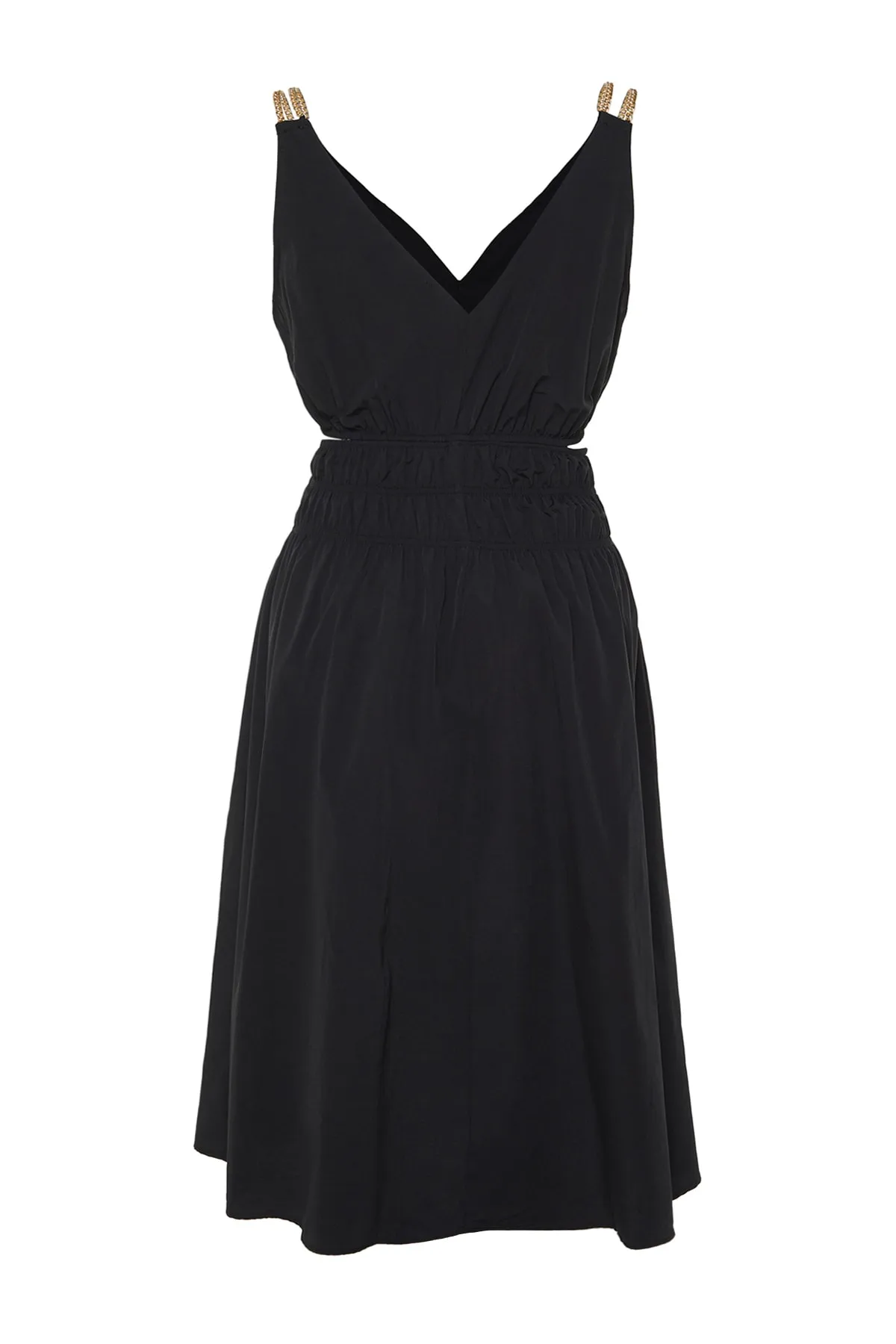 Trendyol Curve  Schwarzes Kleid mit gewebten Ketten-Accessoires TBBSS23AH00043