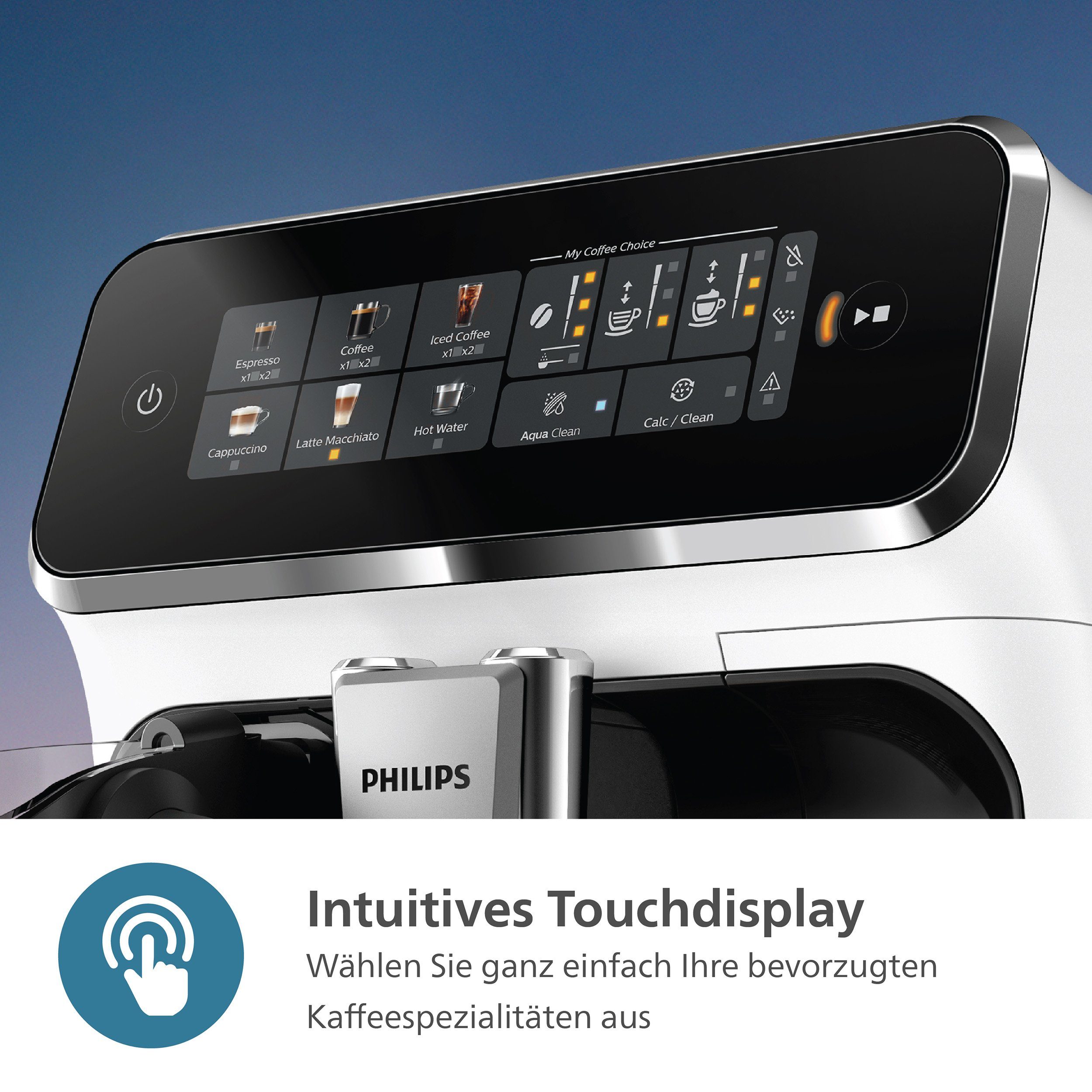 Philips Kaffeevollautomat EP3343/50 3300 Series, 6 Kaffeespezialitäten, mit LatteGo-Milchsystem, Weiß/Schwarz