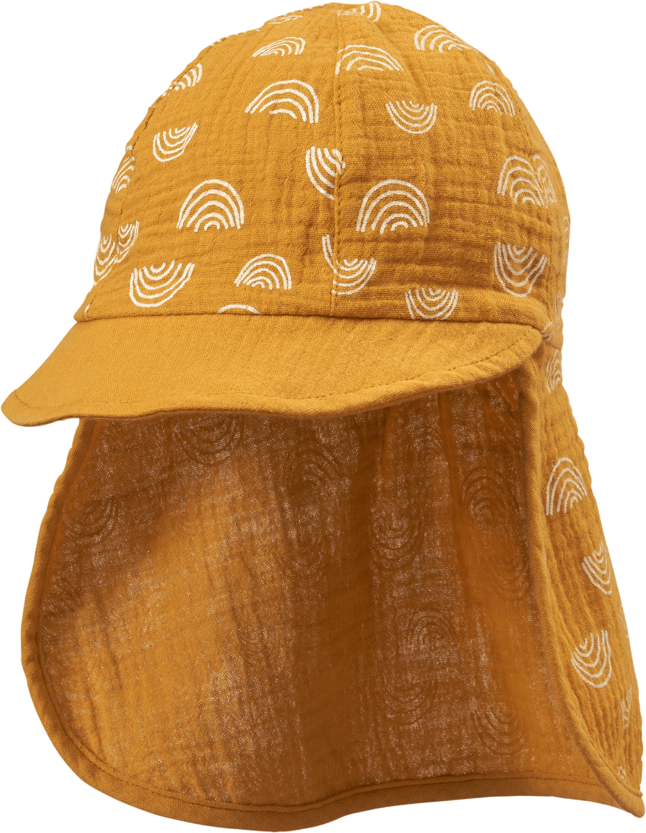 Schirmmütze aus Musselin mit Regenbogen-Muster, gelb, Gr. 50/51, 1 St