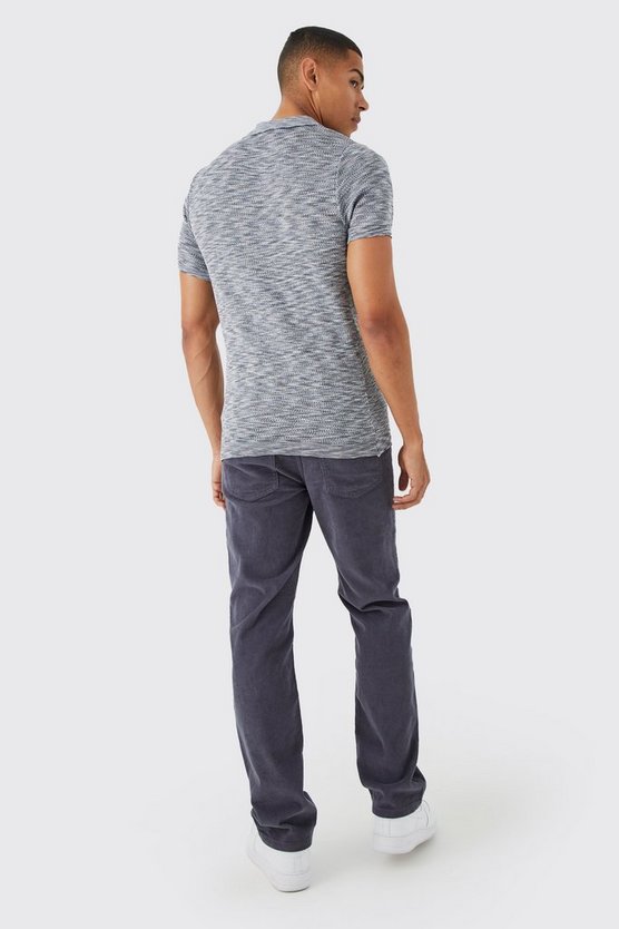 Kurzärmliges Space Dye Strick-Poloshirt mit Kragen