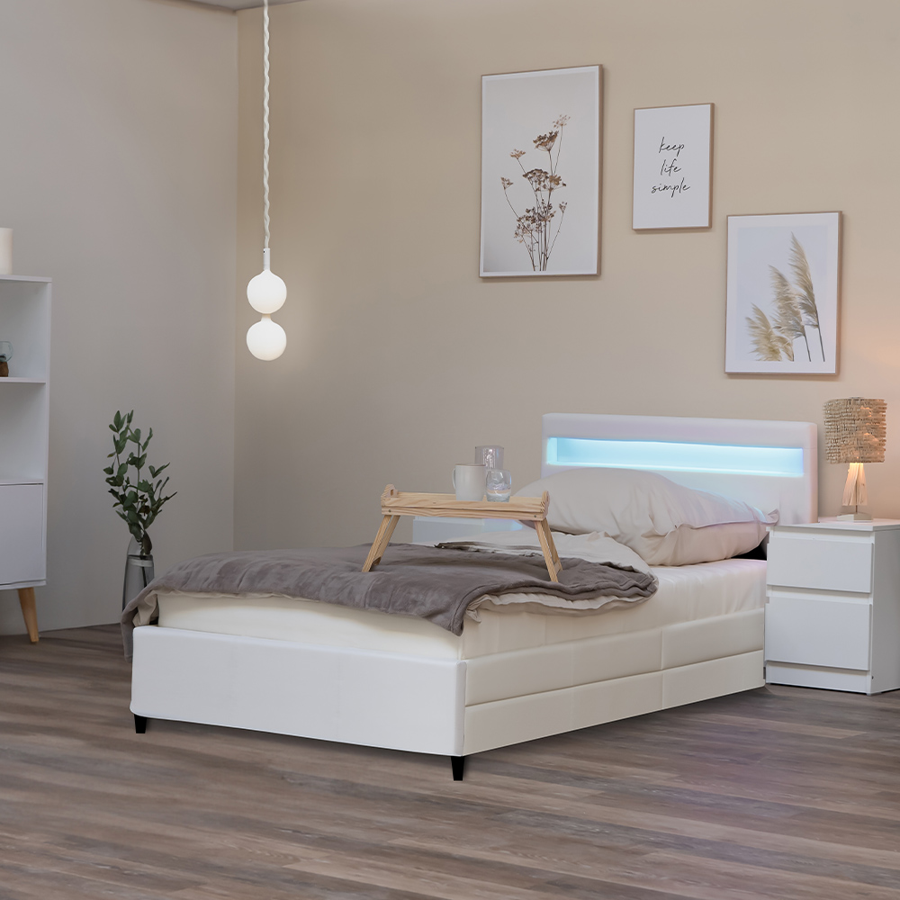 Home Deluxe HOME DELUXE LED Bett NUBE mit Schubladen und Matratze - 90 x 200 cm Weiß