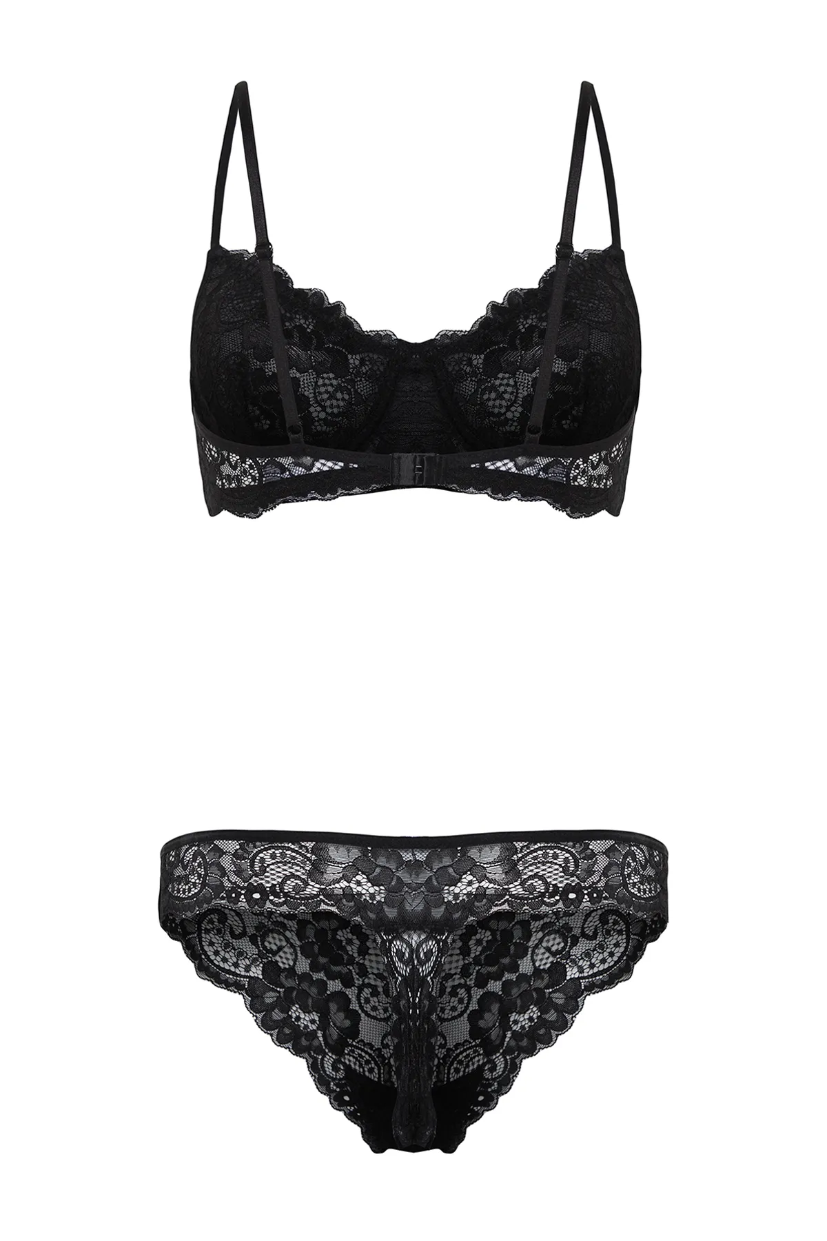 Trendyol Collection  Schwarzes Unterwäsche-Set aus Strick mit Bügel und Schnürung aus Spitze, ohne Kappe THMAW22AU0237