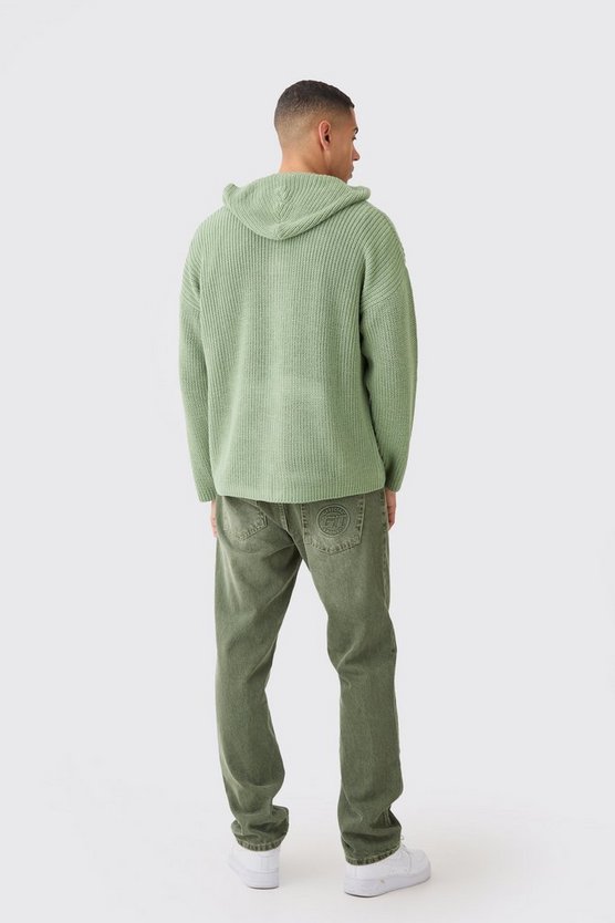 Kastiger gerippter Hoodie mit Reißverschluss