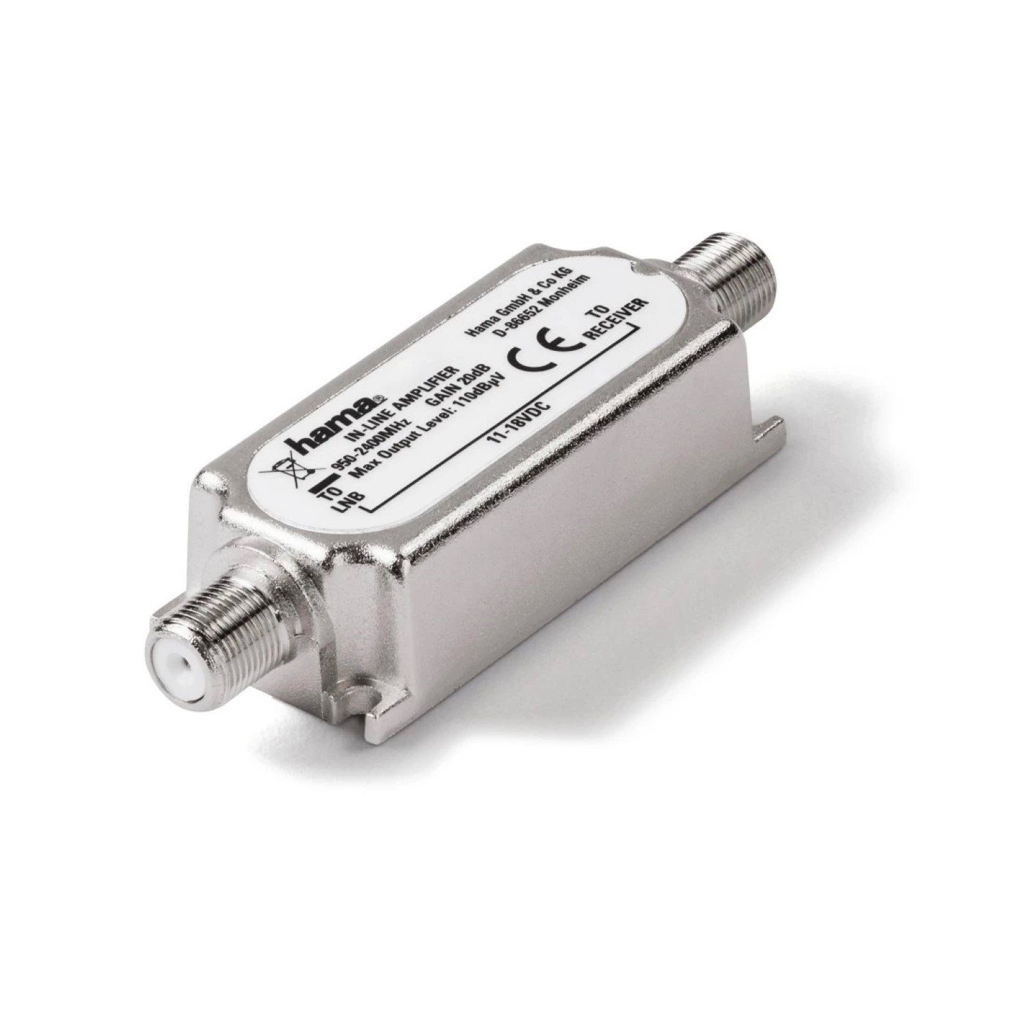 Hama SAT Inline Verstärker 20dB Sat-Verstärker Audioverstärker (DVB-S2 LNB Digital Signalverstärker auch für DVB-T2)