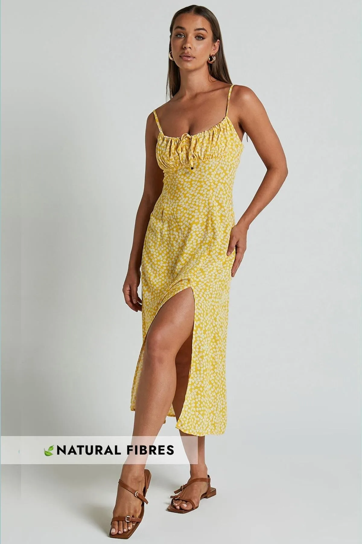 Madmext  Gelbes gemustertes langes Trägerkleid MG2025